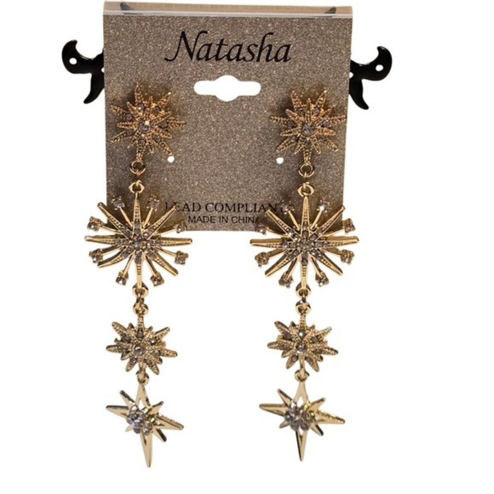 Natasha Gold Tone Celestial Starburst Rhinestoneโ Tiered Drop Statement Earrings